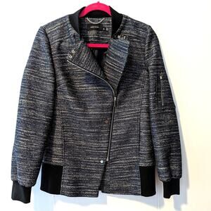 Karen Millen Navy Tweed Zip Up Jacket Size US 6
